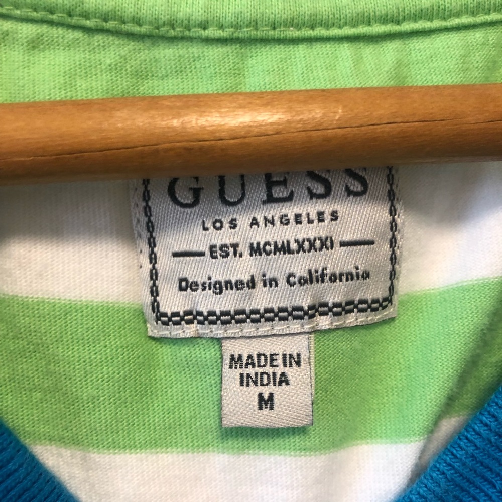 Vintage 90s Style Guess Green Striped T-shirt - Picture 8 of 8
